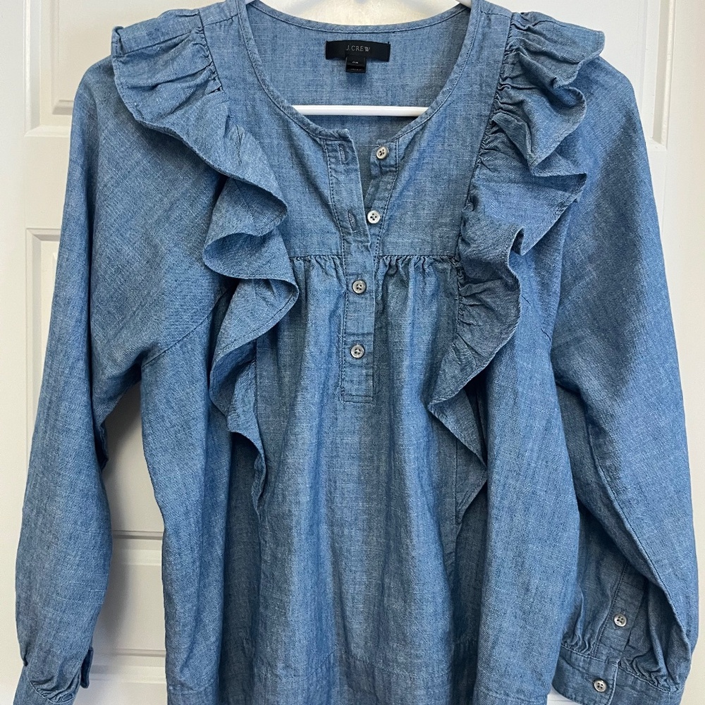 J. Crew denim ruffle top